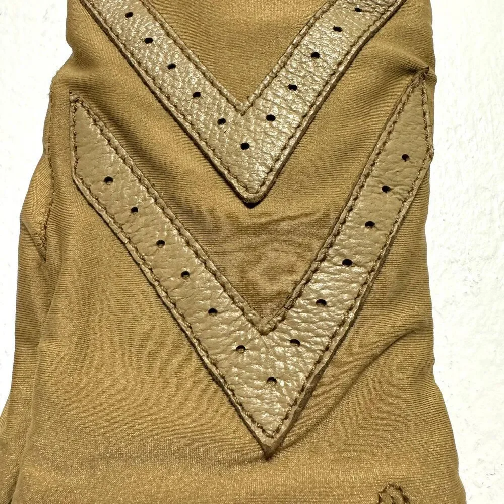 Vintage Driving Gloves Vegan Leather Tan Brown Womens Winter Warm Stretch Lined